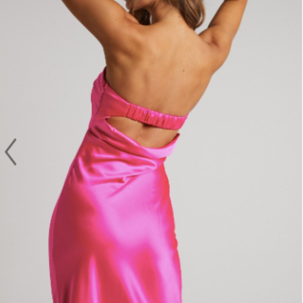 ShowPo Tracey Straples Satin Midi Dress in Pink Size 2